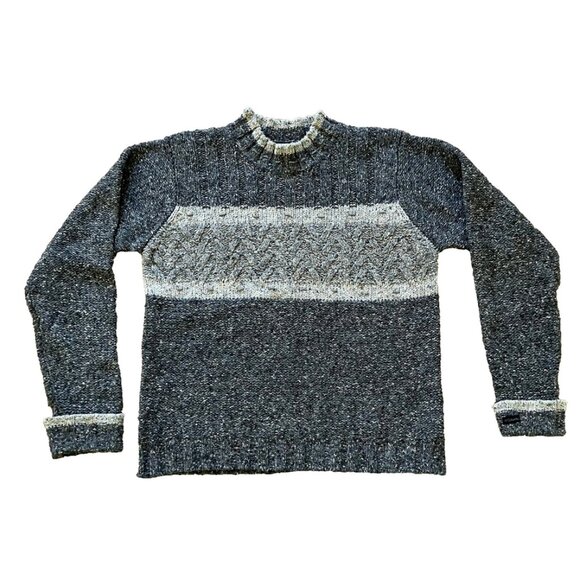 Columbia Cable Knit Pullover Sweater Mock Neck Vintage Y2K Grey Heather Stripe - Picture 1 of 7